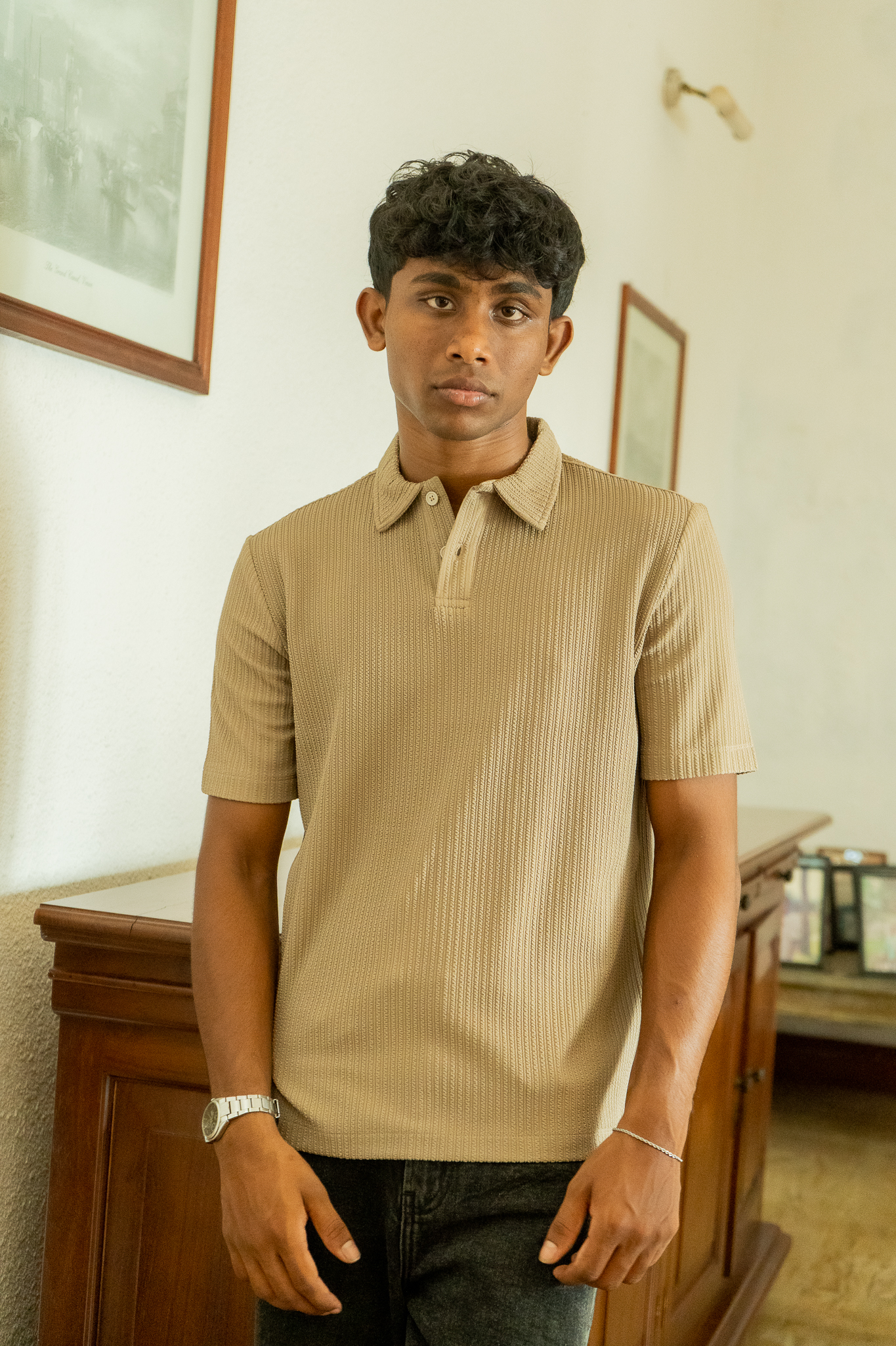 Sand Ribbed Polo view 4